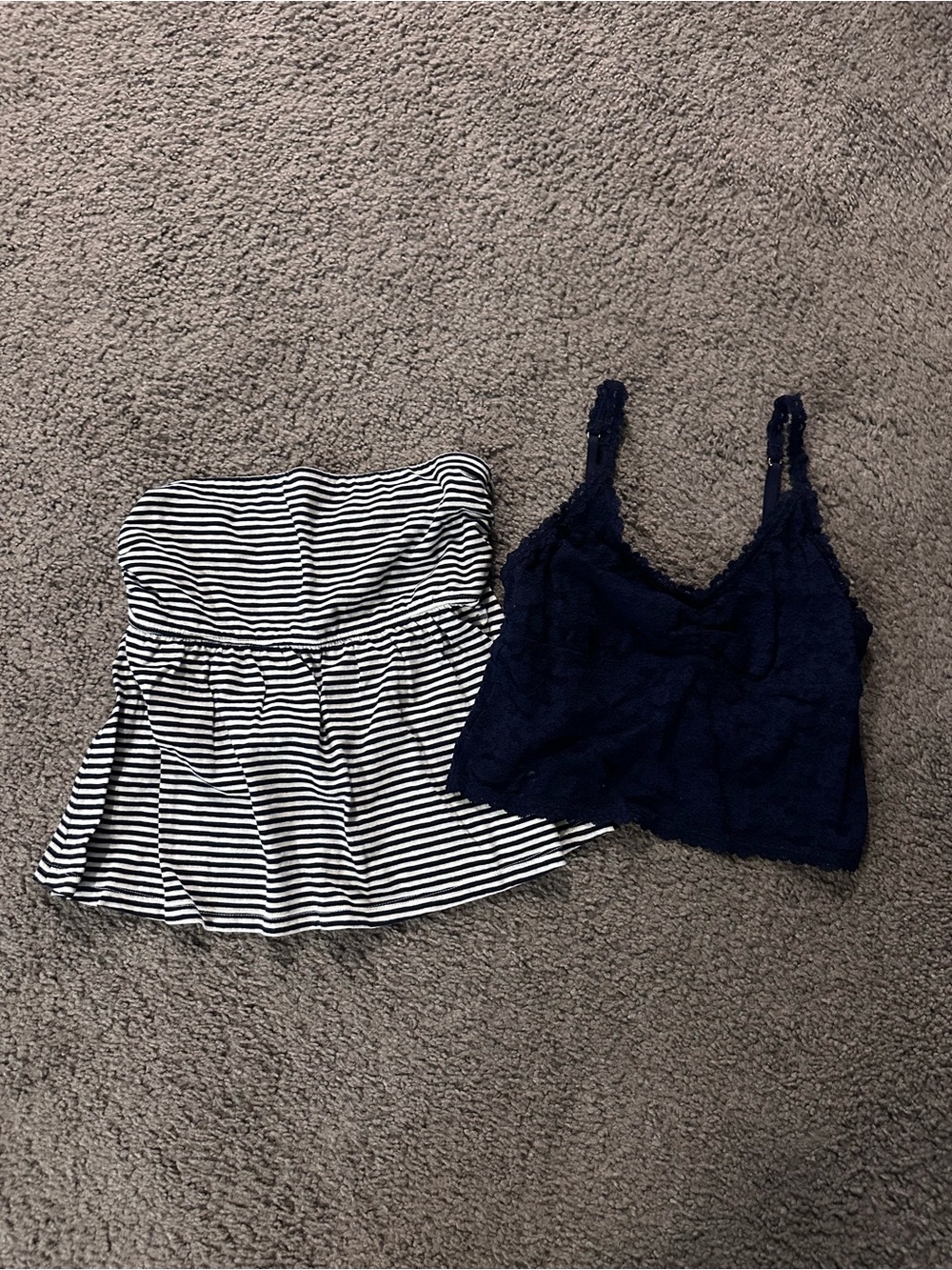American Eagle Outfitters Navy Lace Bralette & Black and White Striped Tube Top